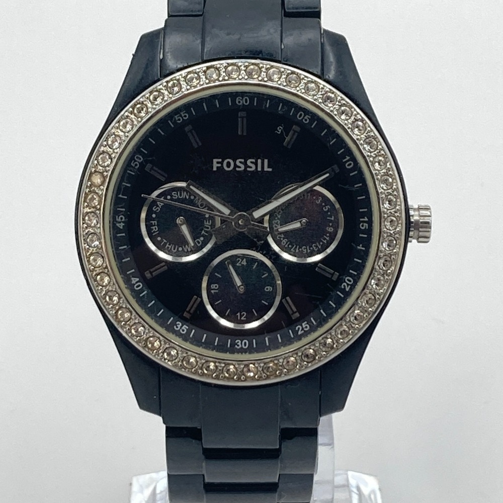 Fossil Stella Women's Watch 38mm Black Day Date ES2157 Crystals New Battery 7"